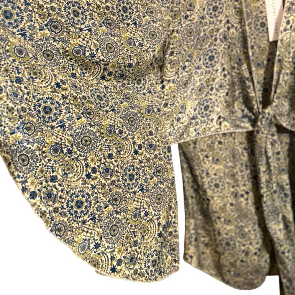 KARMA HIGHWAY Green & Blue Floral Medallion Silky Kimono w/ Tie Duster Sz OS NWT